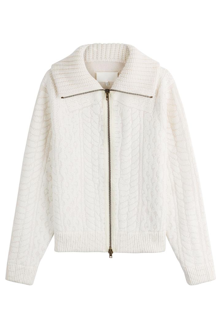 Maison Margiela Maison Margiela Wool Chunky Knit Zip Front Cardigan - White