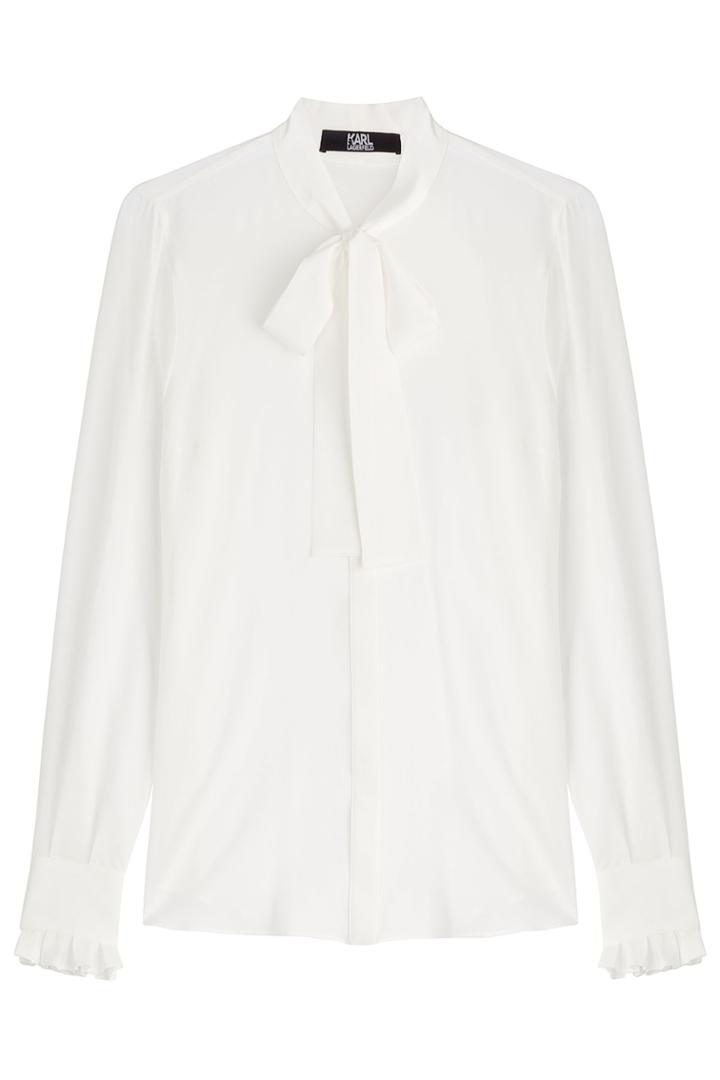 Karl Lagerfeld Karl Lagerfeld Tie-neck Silk Blouse - White