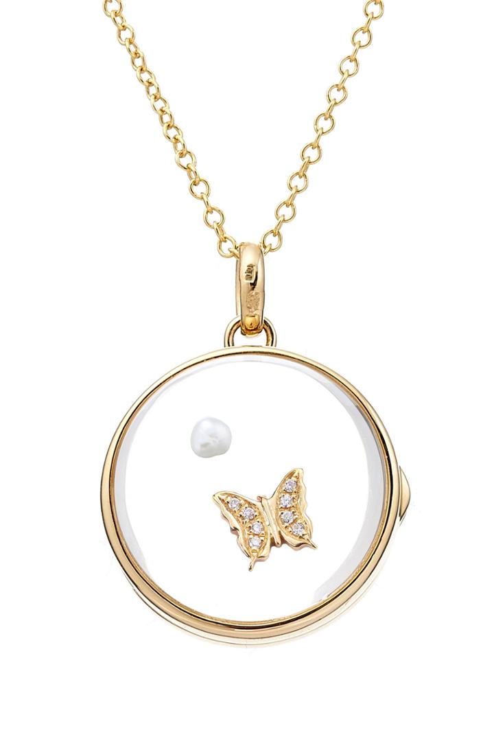 Loquet Loquet 14kt Round Locket With 18kt Gold Charm, Pearl And Diamonds - Multicolored