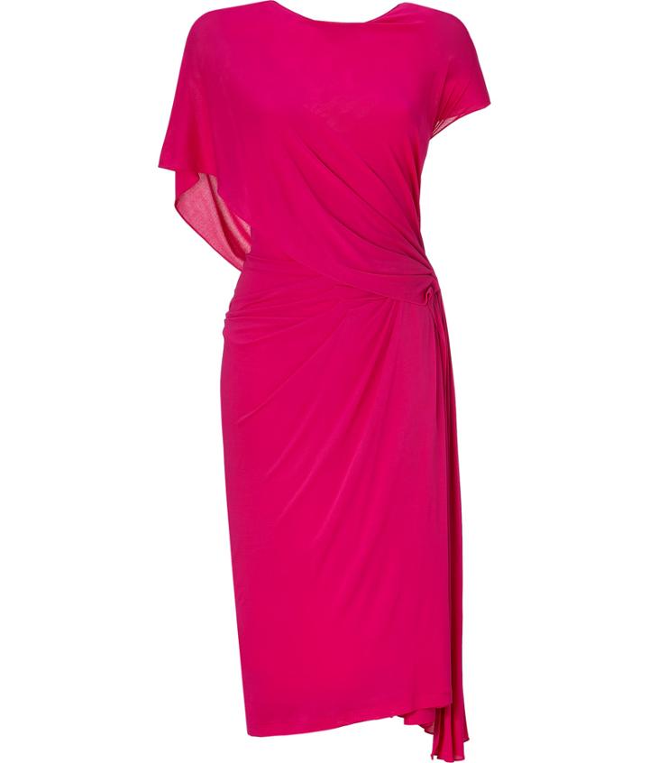 Donna Karan Shocking Pink Ridge Pleated Low Back Dress