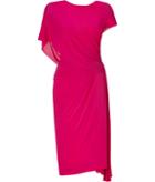 Donna Karan Shocking Pink Ridge Pleated Low Back Dress