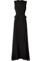 Elie Saab Silk Gown With Peplum Waist In Black