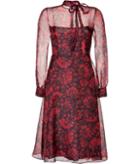 Valentino Silk Organza Floral Print Dress In Black/red