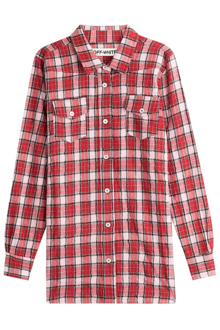 Off White Off White Checked Virgin Wool Shirt With Cotton - Red