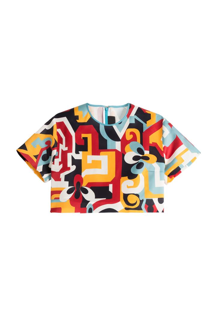 Dsquared2 Dsquared2 Printed Silk Cropped Top - Multicolored