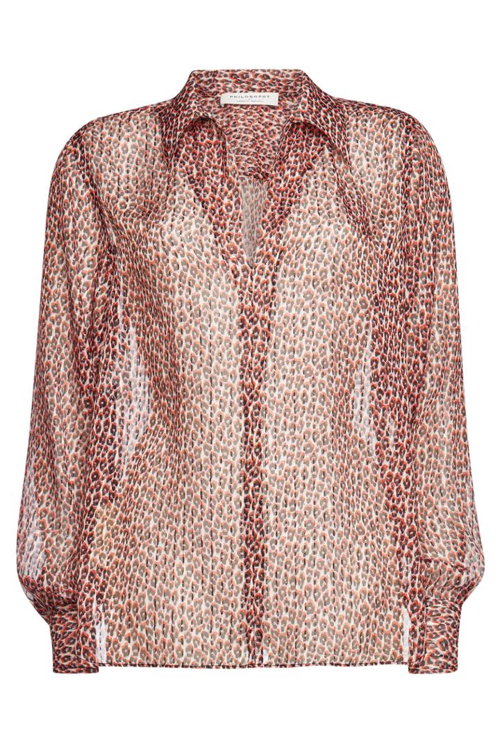 Philosophy Di Lorenzo Serafini Philosophy Di Lorenzo Serafini Animal Print Silk Blouse With Metallic Thread