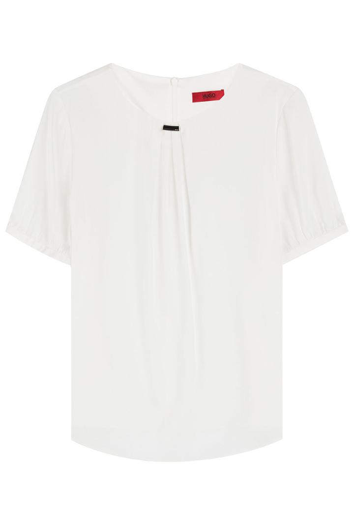Hugo Hugo Pleated Front Silk Top - Beige