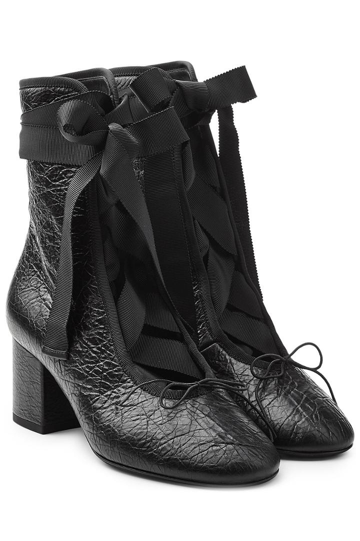 Valentino Valentino Leather Ankle Boots With Grosgrain Ribbon - Black