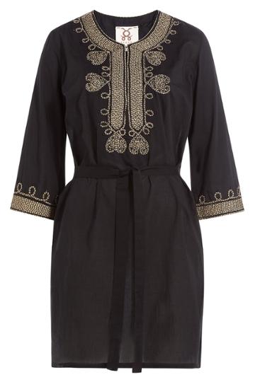 Figue Figue Sophie Embroidered Silk Dress - Black