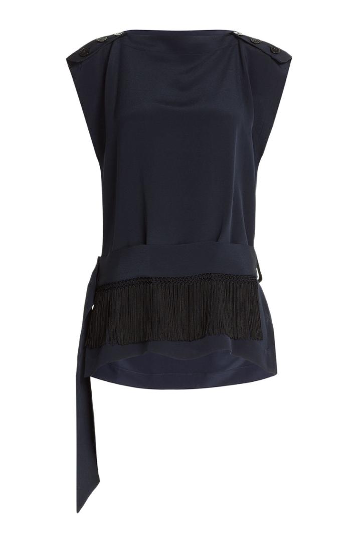 Derek Lam Derek Lam Sleeveless Silk Top With Fringe Belt - Blue