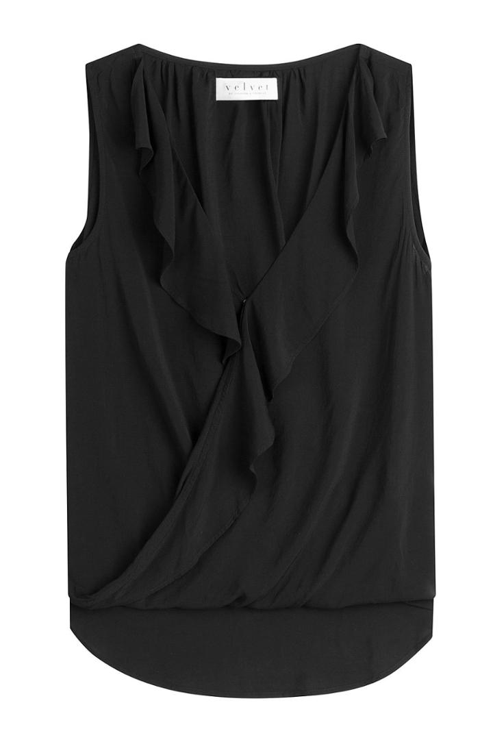 Velvet Velvet Sleeveless Top With Ruffles - Black
