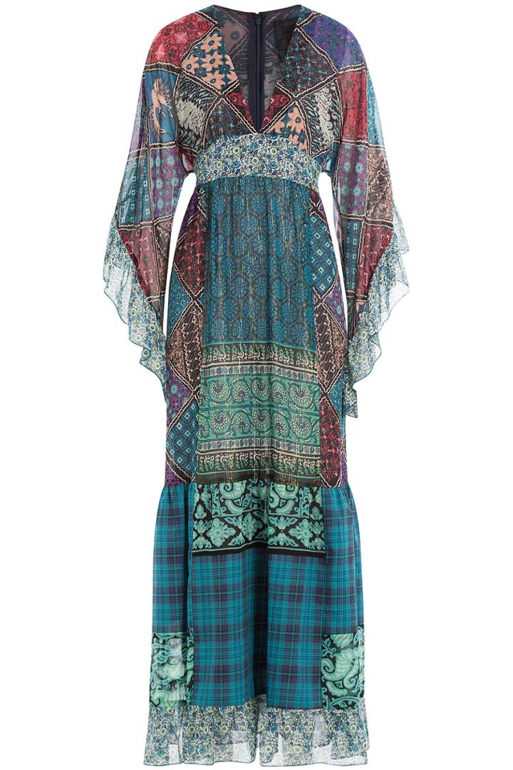 Anna Sui Anna Sui Silk Woodblock Print Dress With Sheer Trim - Multicolor