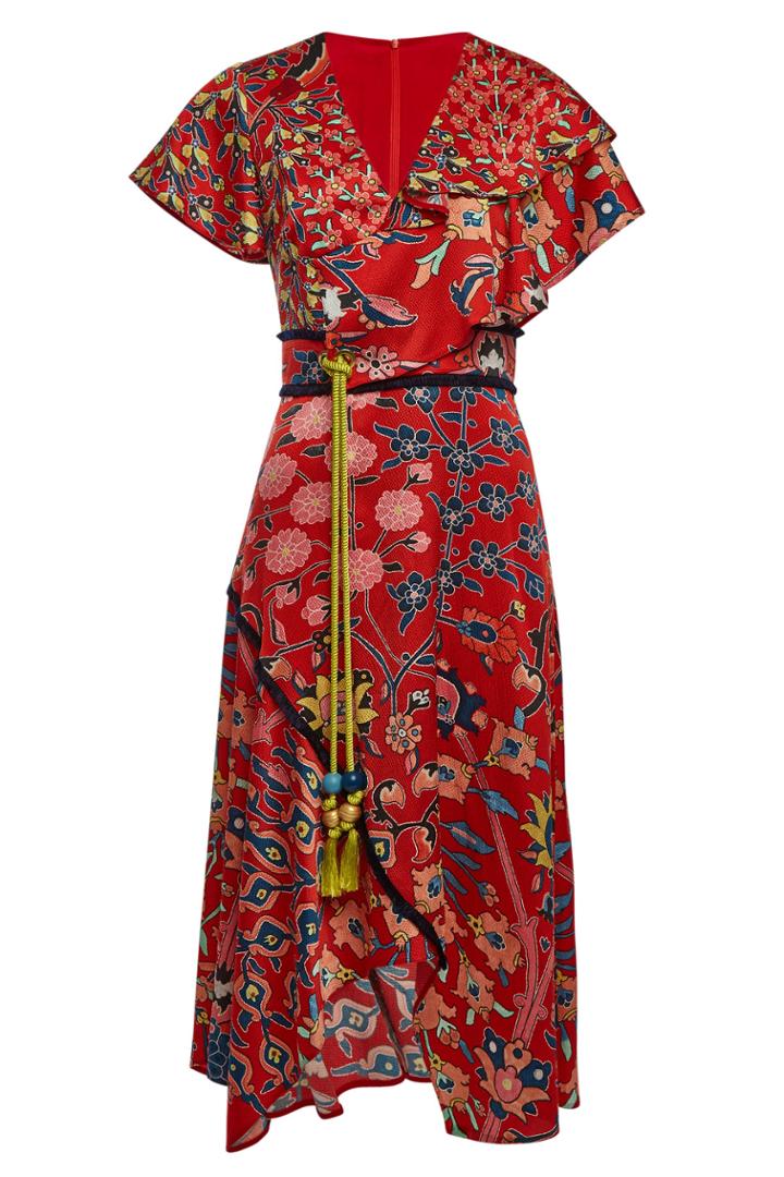 Peter Pilotto Peter Pilotto Printed Silk Dress With Tassel Belt