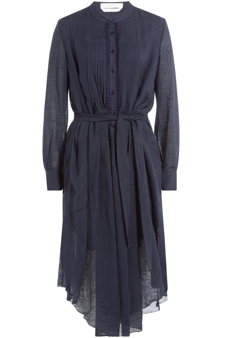 See By Chloé See By Chloé Belted Cotton-linen Dress - Blue