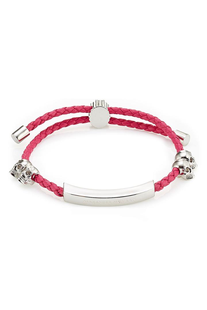 Alexander Mcqueen Alexander Mcqueen Leather Bracelet With Skull Motifs - Pink