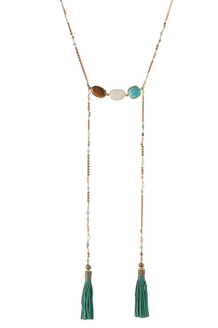 Gas Bijoux Gas Bijoux Serti Tie Holly 24kt Gold Plated Necklace With Quartz