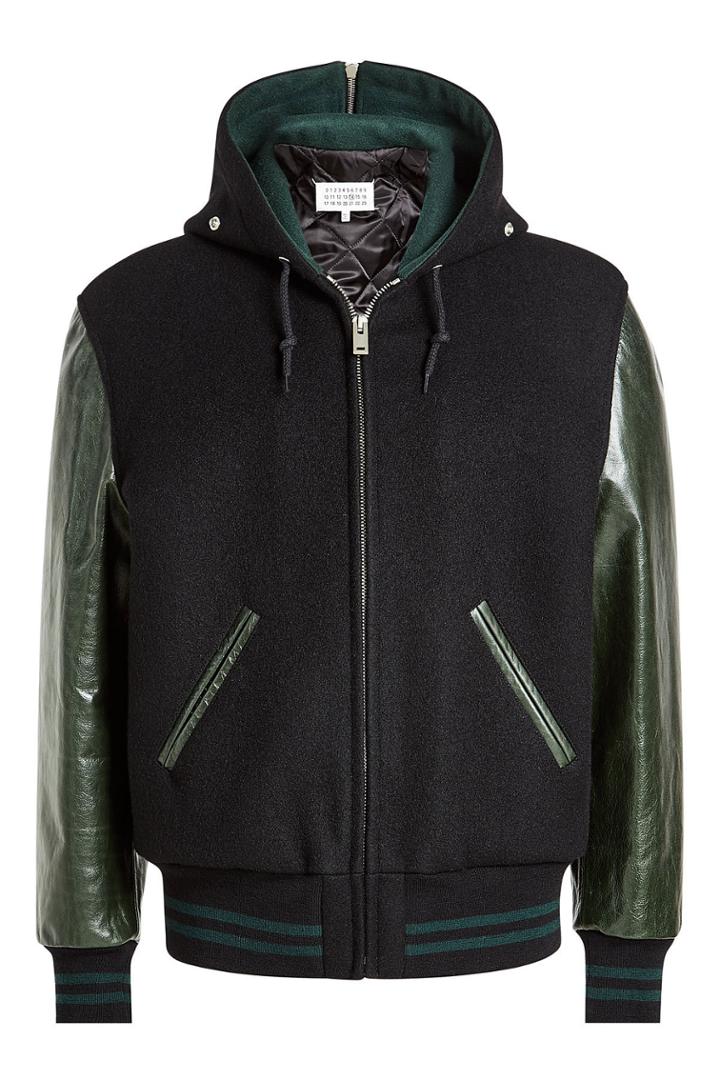 Maison Margiela Maison Margiela Wool And Calf Leather Hooded Bomber Jacket