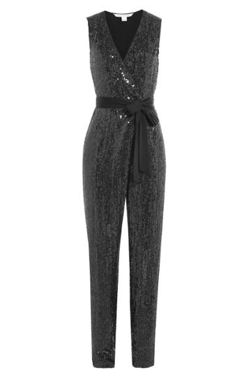 Diane Von Furstenberg Diane Von Furstenberg Sequined Silk Jumpsuit - Grey