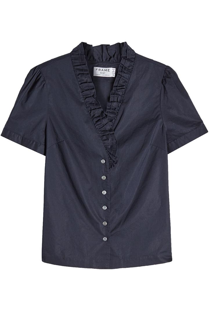 Frame Denim Frame Denim Short Sleeved Cotton Blouse With Ruffles