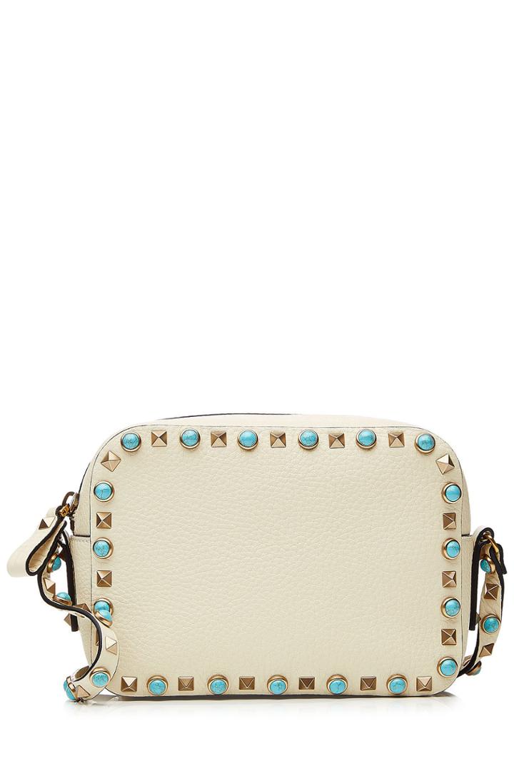 Valentino Valentino Rolling Rockstud Leather Camera Bag - Beige