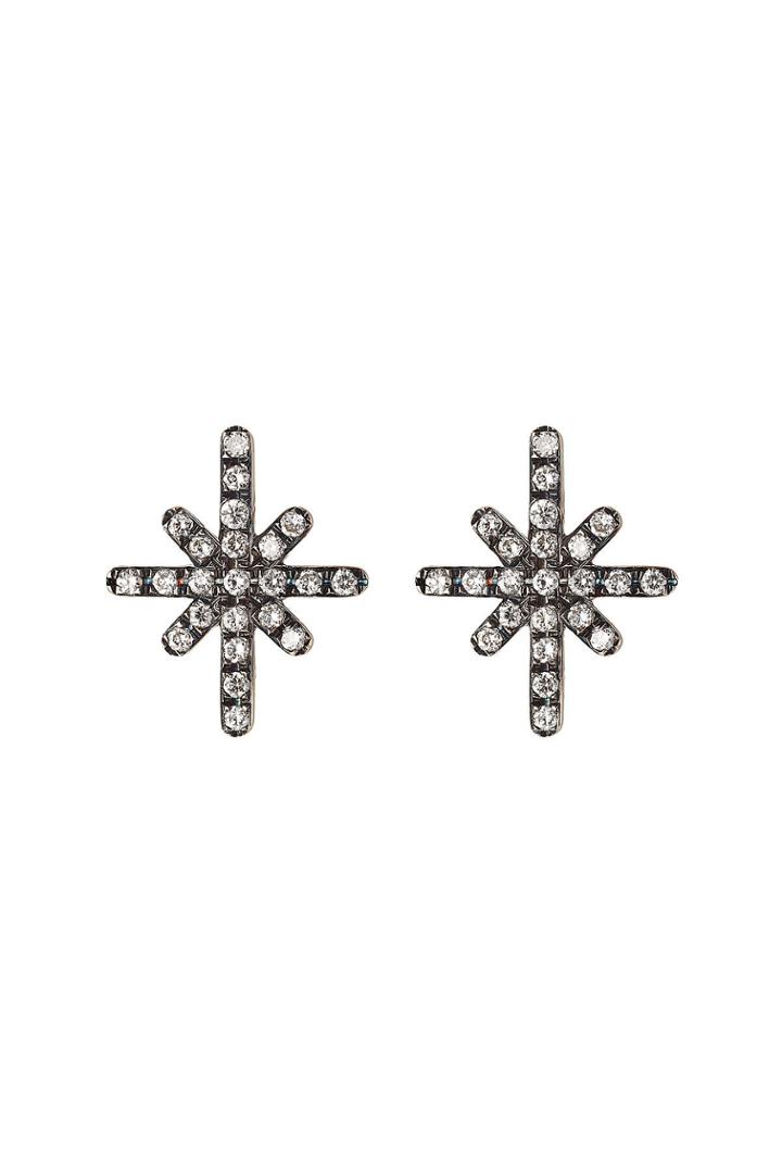 Diane Kordas Diane Kordas 18kt Rose Gold Starburst Earrings With White Diamonds