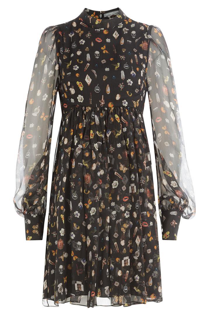 Alexander Mcqueen Alexander Mcqueen Printed Silk Chiffon Dress - Black
