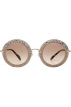 Miu Miu Miu Miu Noir Embellished Round Sunglasses With Suede - Grey