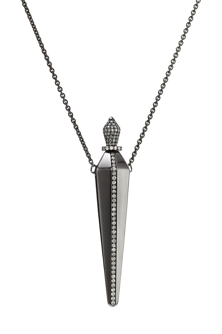 Diane Kordas Diane Kordas 18kt Black Gold Diamond Line Amulette With White Diamonds - Silver