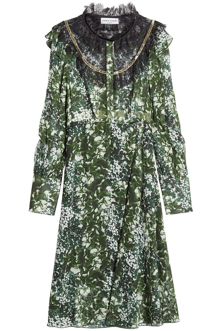 Sonia Rykiel Sonia Rykiel Printed Silk Dress With Lace