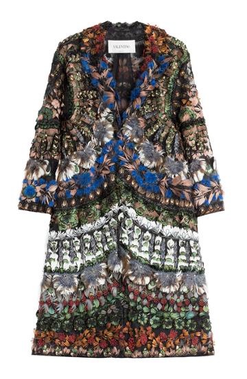 Valentino Tulle Coat With Feathers And Bead Embellishment