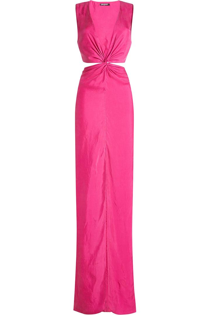 Balmain Balmain Floor Length Silk Dress With Cut-out Detail