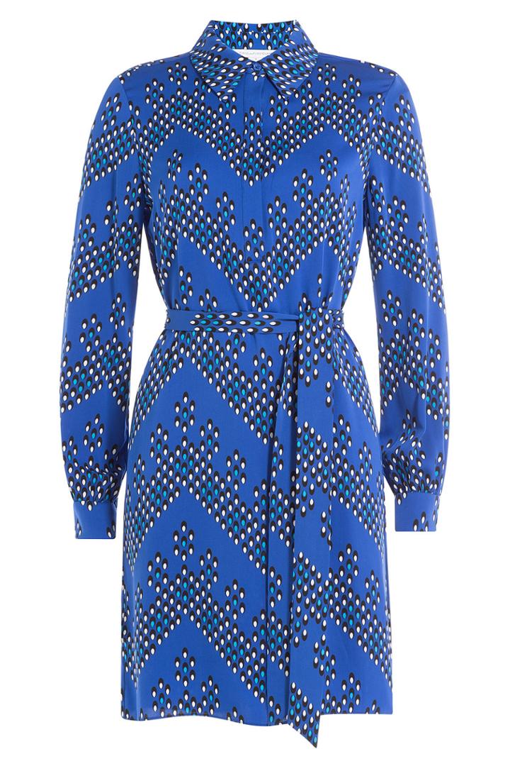 Diane Von Furstenberg Diane Von Furstenberg Silk Jersey Printed Shirtdress - Blue