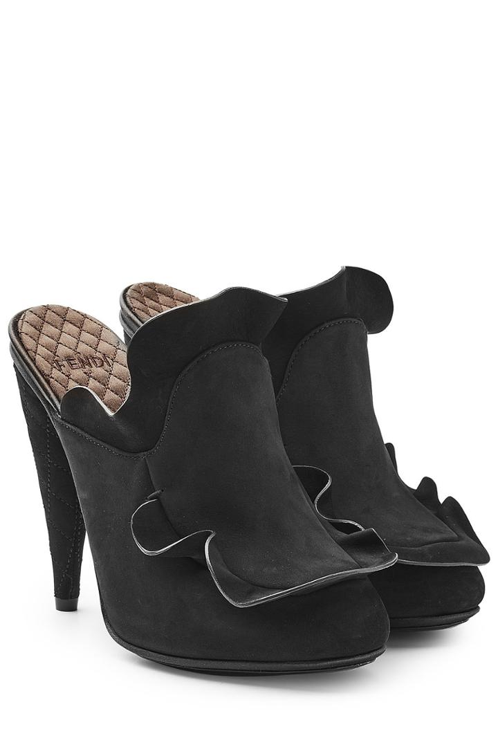 Fendi Fendi Suede Mules With Ruffles