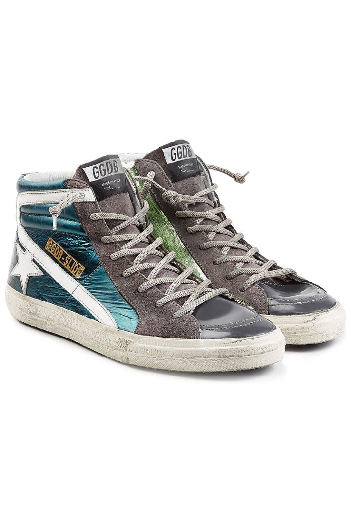 Golden Goose Deluxe Brand Golden Goose Deluxe Brand Slide Metallic And Patent Leather High Top Sneakers