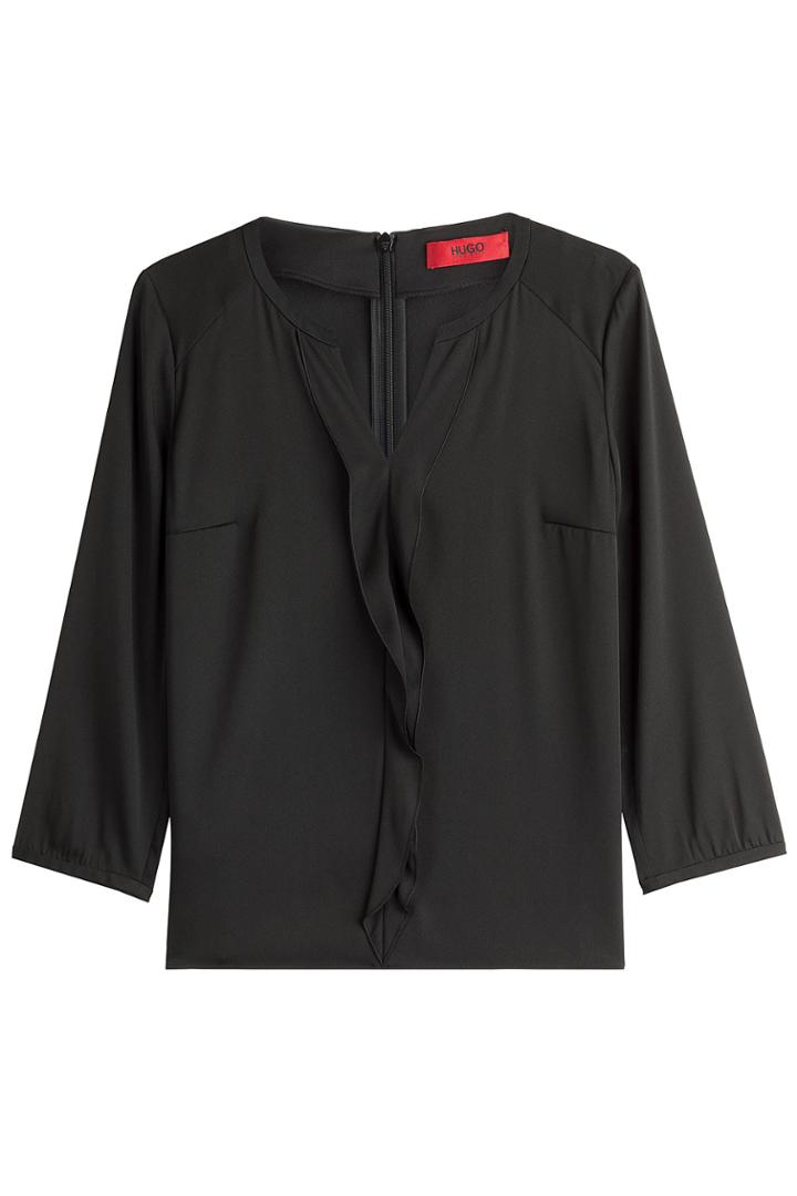 Hugo Hugo Silk Blouse With Ruffle - Black