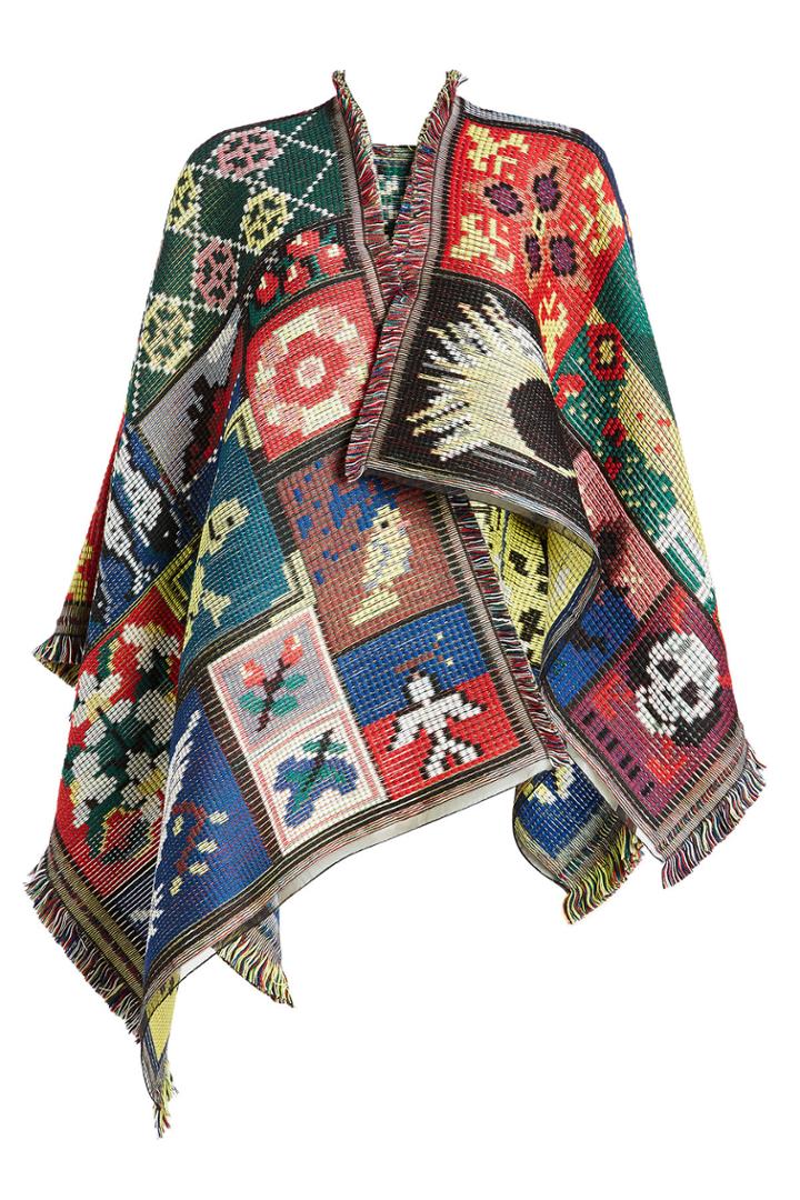 Alexander Mcqueen Alexander Mcqueen Embroidered Wool Cape With Silk