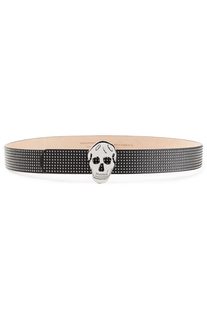 Alexander Mcqueen Alexander Mcqueen Studded Leather Belt With Skull Buckle - Black