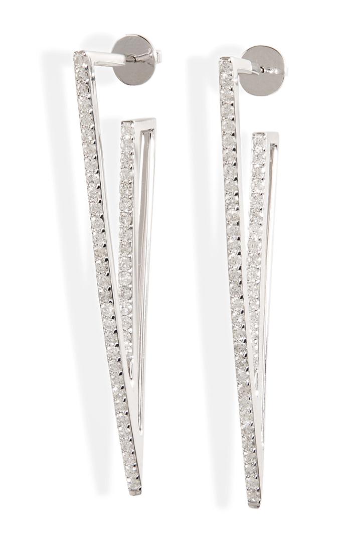 Lynn Ban Lynn Ban Sterling Silver V Earrings With Diamonds - None