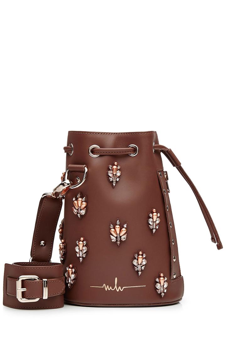 Marina Hoermanseder Marina Hoermanseder Embellished Leather Drawstring Bag - Brown