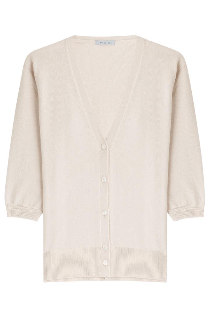 Malo Malo Cashmere Cropped Sleeve Cardigan - Camel