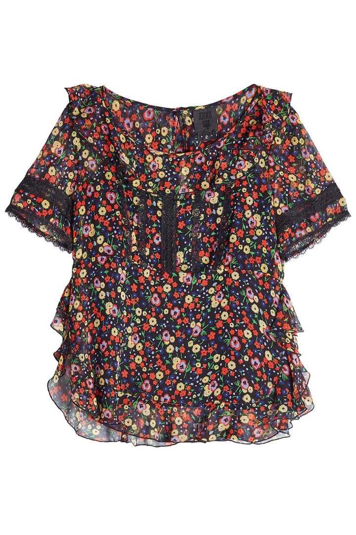 Anna Sui Anna Sui Printed Silk Chiffon Blouse - Black