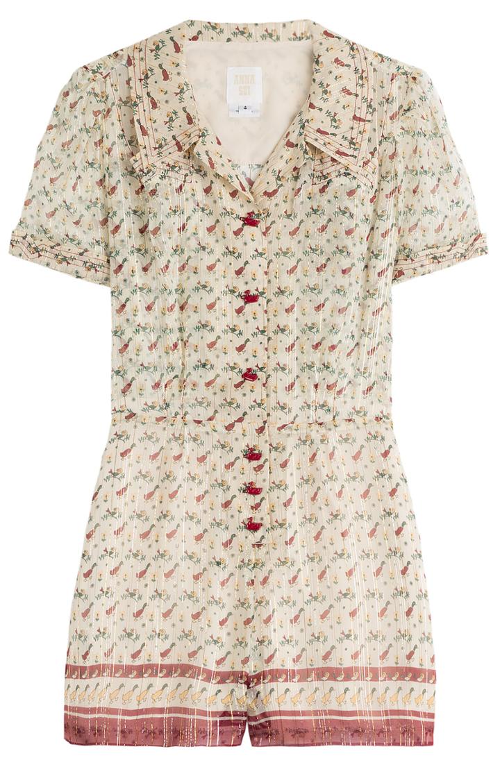 Anna Sui Ducks In A Row Silk Jumpsuit