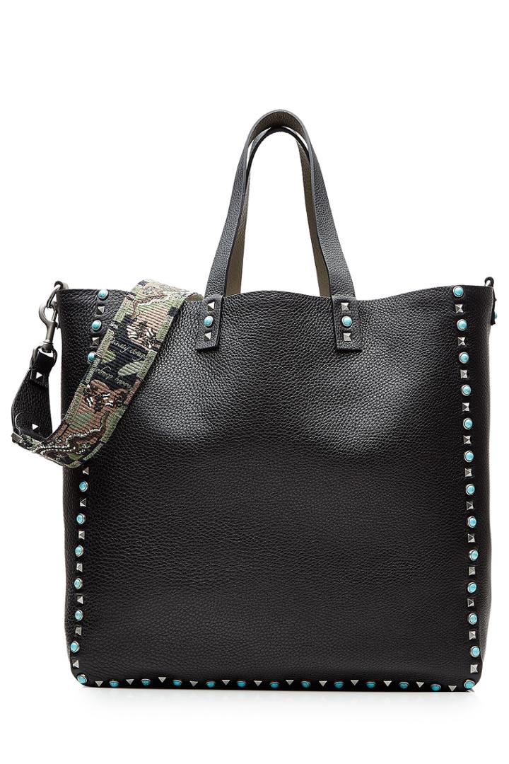 Valentino Valentino Reversible Leather Tote With Studded Trim - Black