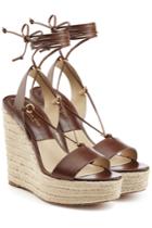 Michael Kors Collection Michael Kors Collection Leather Espadrille Wedge Sandals - Brown