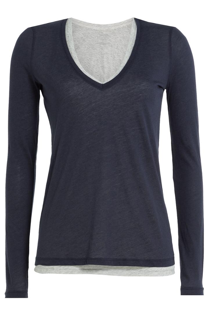 Majestic Majestic Layered Cotton Top With Cashmere - Blue