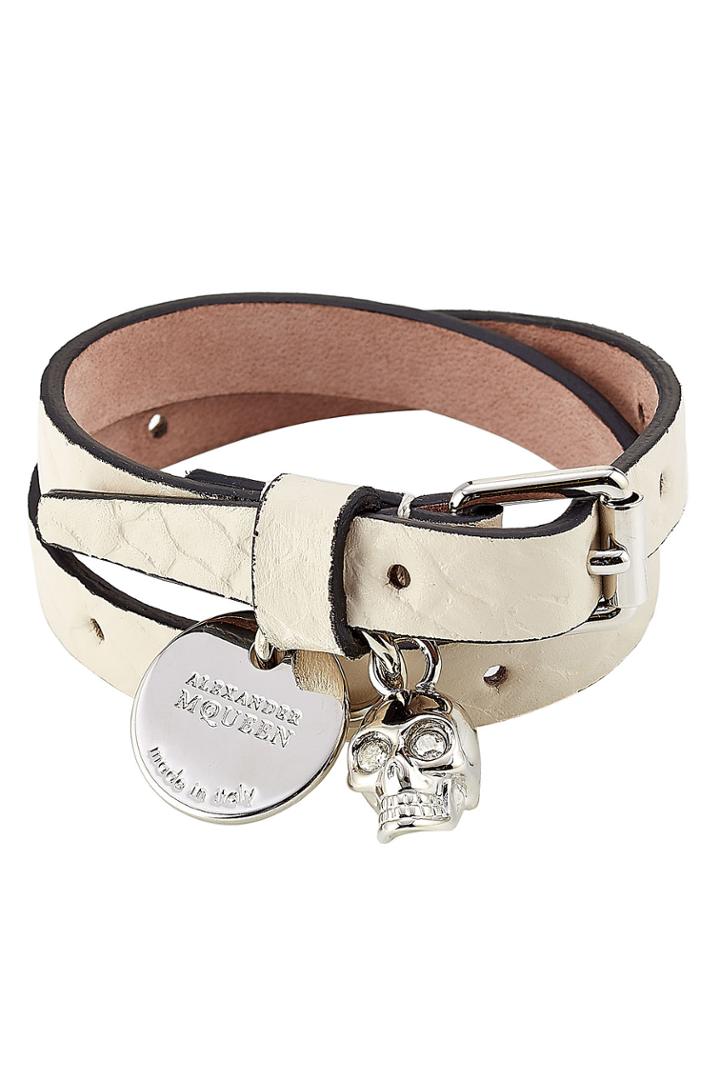 Alexander Mcqueen Alexander Mcqueen Embellished Leather Wrap Bracelet - White