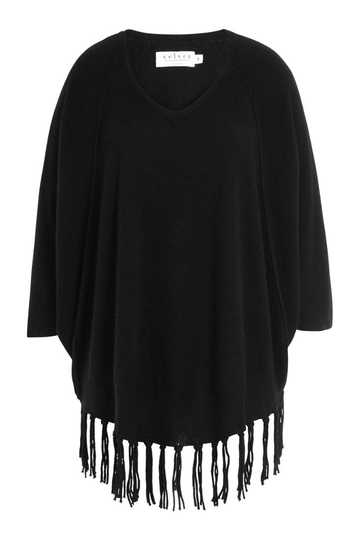 Velvet Velvet Fringed Cashmere Pullover - Black