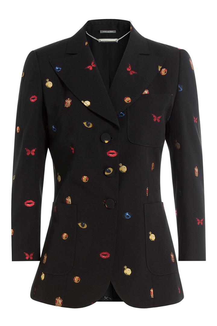 Alexander Mcqueen Alexander Mcqueen Embroidered Virgin Wool Blazer - Black