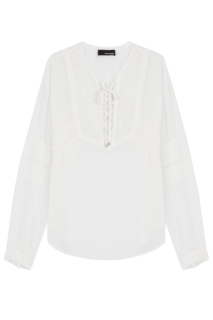 The Kooples The Kooples Peasant Blouse With Lace Inlay - Beige