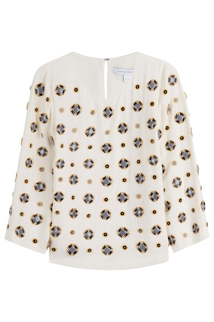 Diane Von Furstenberg Diane Von Furstenberg Embellished Silk Blend Blouse - White